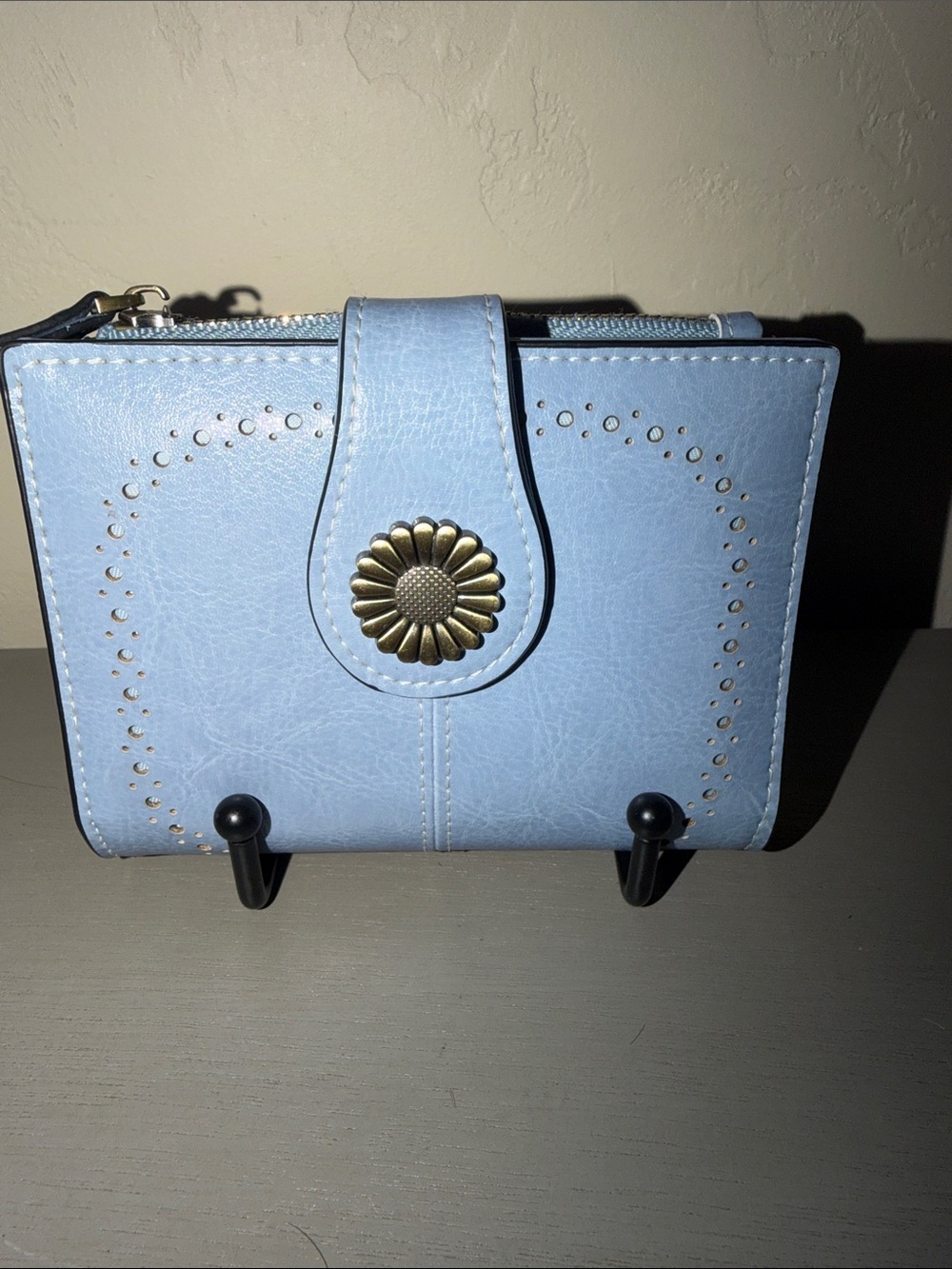 Light Blue Women's Wallet with Floral Medallion